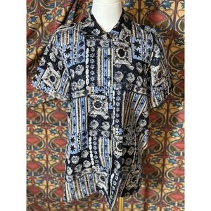 Anna and Frank Silk Button Down Shirt Patterned Short Sleeve Medium